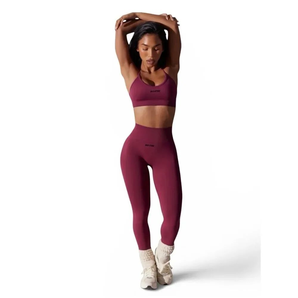 BO + TEE Wine Red Sports Bra & Matching Booty Sculpting Leggings